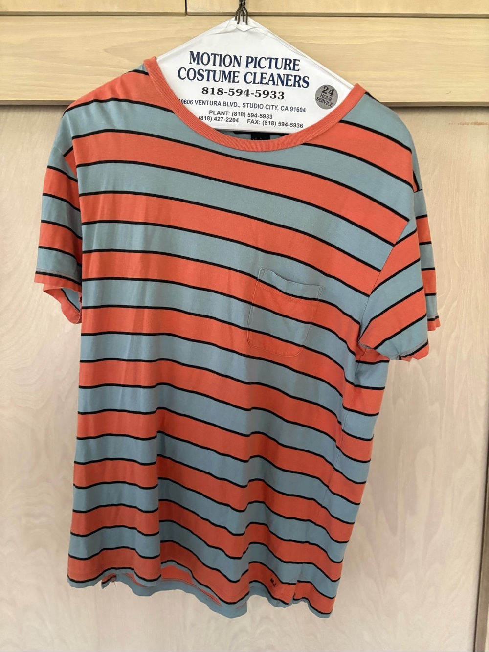 Striped Coral and Light Blue Men’s Tee Crew Neck short sleeve by Marc Jacobs. S